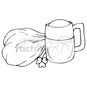 A Black and White Handled Mug of Irish beer and a Three Leaf Clover clipart. Commercial use image # 145361