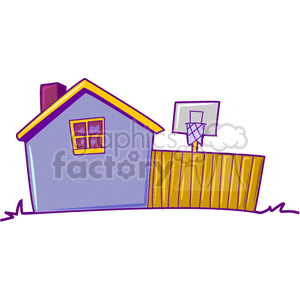 House with backyard basketball hoop clipart. Commercial use image # 146261