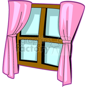 Window with pink curtains
