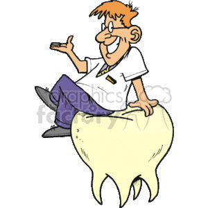 cartoon dentist sitting on a tooth clipart. Commercial use image # 149644