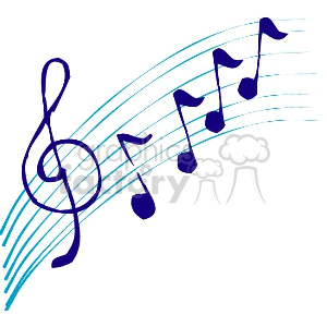 Treble clef with eighth notes and swept lines clipart.