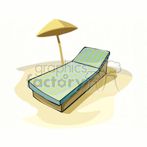 Lounge chair on the beach with umbrella clipart. Commercial use image # 152461