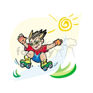 Boy Roller Blading on a Hot Summer Day  the Sun is Shining clipart.