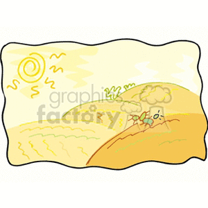 Sun high in the sky over rolling hills clipart. Royalty-free image # 152665