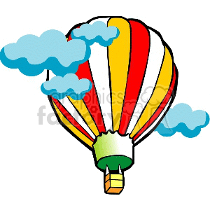 Red white and gold hot air balloon floating through the clouds clipart.