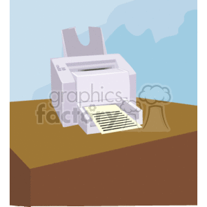 The image shows a clipart of an office copier or copy machine on a table, presumably performing the function of duplicating documents. It appears to be a simple digital illustration designed to represent an office environment where scanning, copying, or printing occurs.