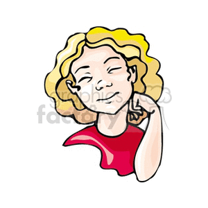 A girl in a red shirt resting her head on her hand