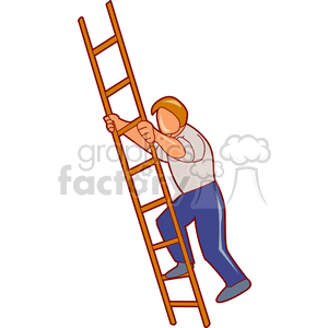 clipart - cartoon man climbing a ladder.