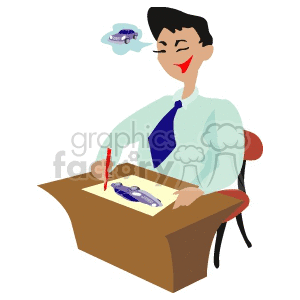 A Man Dreaming of a Car while Drawing it clipart. Commercial use image # 155501