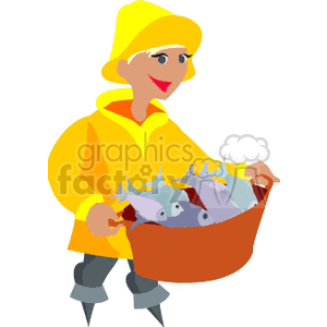 A Fisherman Holding a Big Bucket full of Fish clipart. Royalty-free image # 155513