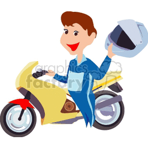 A Man Holding His Motorcycle and also his Helmet clipart.