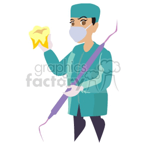 A Dentist Holding a Pic and a Golden Tooth clipart. Commercial use image # 155529