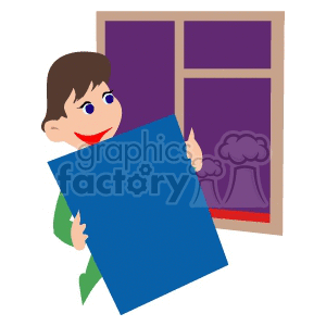 A Handy Man Puting in a New Piece of Glass in a Window clipart. Commercial use image # 155543
