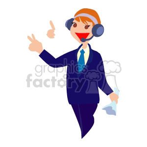clipart - A News Ancher Walking with a Micophone on and he is Holding his Script.