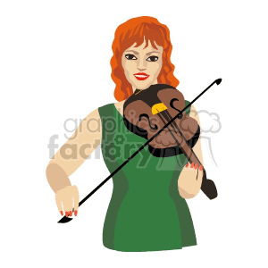 A Woman in a Green Dress Playing a Violin clipart. Commercial use image # 155561