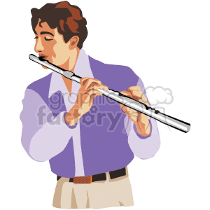 A Man in a Purple Shirt Playing a Flute