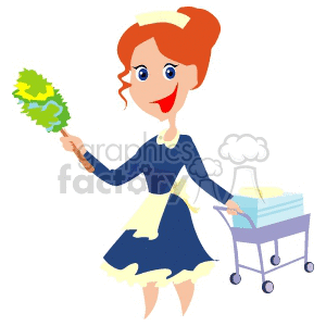 A Woman In her Maid Uniform Holding a Duster clipart.