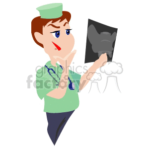 clipart - cartoon doctor looking at x-rays.