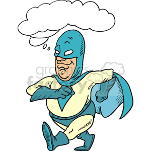 cartoon superhero with a thought bubble clipart.