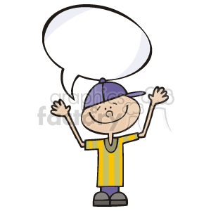 A little boy in a baseball cap with a thought bubble clipart. Royalty-free image # 155714