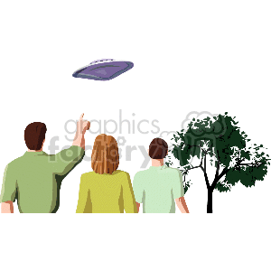 A Group of People Watching a UFO Fly Away clipart.