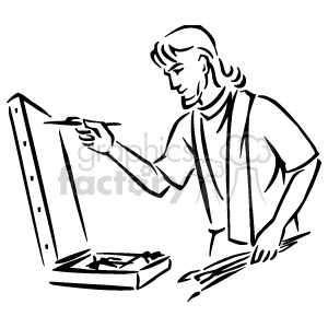 Black and White Male Artist Painting on a Canvas Using Several Paint Brushes clipart. Commercial use image # 156276