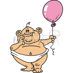 A Chubby Baby wearing a White Diaper Holding a Pink Balloon clipart.