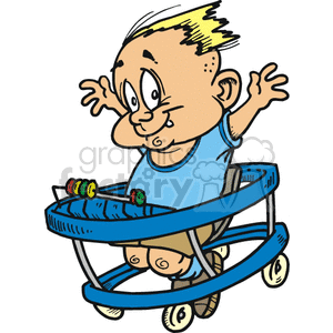 A Small Child in a Walker Toy Moving Fast
