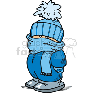 Child Bundled in Winter Clothing all in Blue clipart.