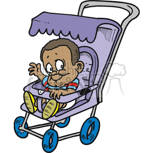 A little Baby Sitting a Purple Stroller Waiving  clipart. Commercial use image # 156403