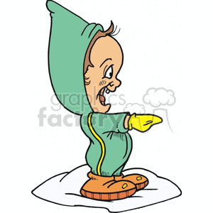 Little Boy Dressed in Winter Wear Pointing and Laughing clipart. Royalty-free image # 156415