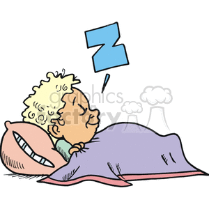 A Baby Sleeping under a Blanket and on a Pillow clipart.
