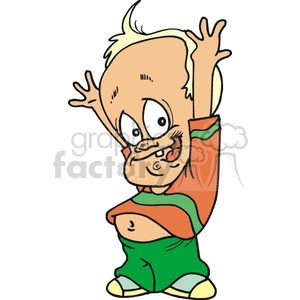 clipart - A Little Boy Happy puting His Hands in the Air and His Belly Showing.