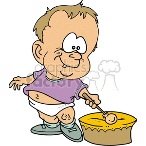 Little Baby Boy in his Diaper Hitting a Drum clipart. Royalty-free image # 156427