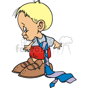 A Little Boy Dressed up in his Dads Tie and Dress Shoes clipart. Royalty-free image # 156429