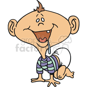 A Baby Boy in a Diaper and a Striped Shirt Crawling and Drooling clipart.