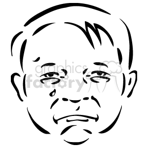 The clipart image shows a simple line drawing of a person's face. The face has distinct features such as eyes, eyebrows, a nose, mouth, and ears, with hair on top. The expression appears neutral or possibly slightly sad, based on the downturned mouth and the angle of the eyebrows.