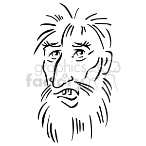 The clipart image depicts an abstract line drawing of a man's face with distinct, exaggerated features, including a notably unkempt beard and hair, which could suggest the image is trying to depict a stereotype of a homeless or vagrant person. 