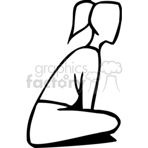A black and white girl with a pony tail sitting on the floor crosslegged clipart. Commercial use image # 158564