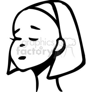 The black and white head of a girl closing her eyes