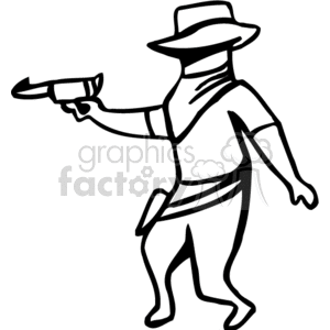 A black and white masked cowboy holding a gun