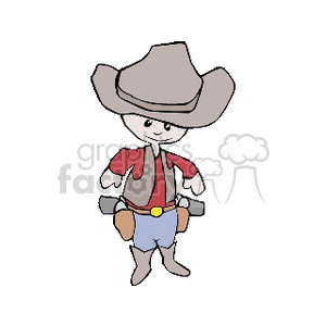 clipart - A Little Boy Dressed in Western Clothing Getting Ready to Draw his Guns.