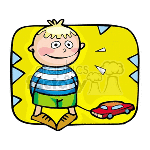 Little boy pulling a red car clipart. Royalty-free image # 158821