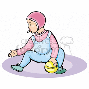 clipart - A baby girl in pink and blue playing with a ball.