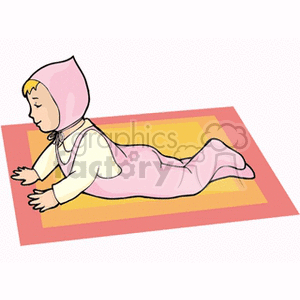 clipart - Baby girl in pink laying on a blanket.