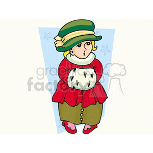 A girl with her hands in a winter muff clipart. Commercial use image # 158956