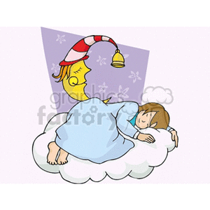 Child sleeping on a cloud clipart. Commercial use image # 159026