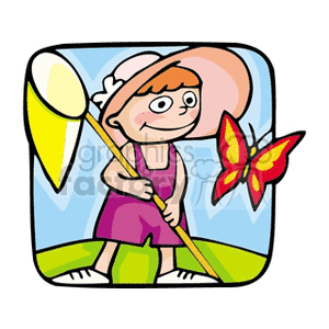 A little girl catching butterflies in a net clipart. Royalty-free image # 159043