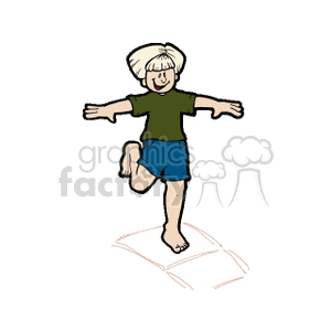 A little girl in a green shirt and blue jean shorts playing hopscotch clipart. Royalty-free image # 159045