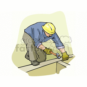 Cartoon construction worker using a hammer 